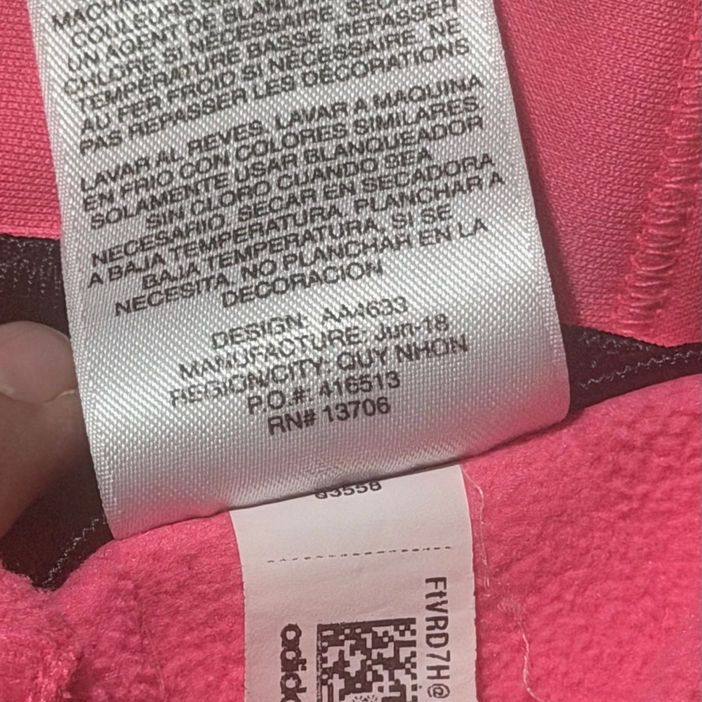 adidas Girls Pink Hoodie with Black Logo - Picture 5 of 5